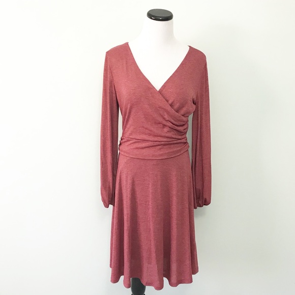 Gilli Dresses & Skirts - GILLI Maroon marled Crossover Dress long sleeves